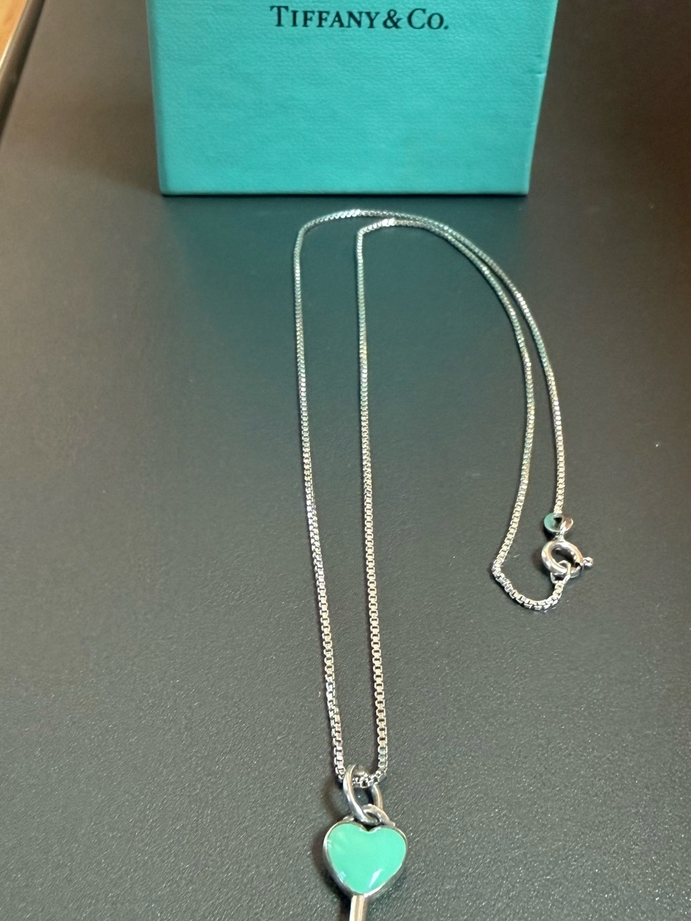 Tiffany & Co. Silver Necklace with Turquoise Heart Pendant